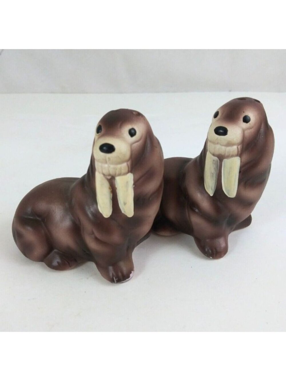 Vintage Brown Walrus Sitting Salt & Pepper Shakers